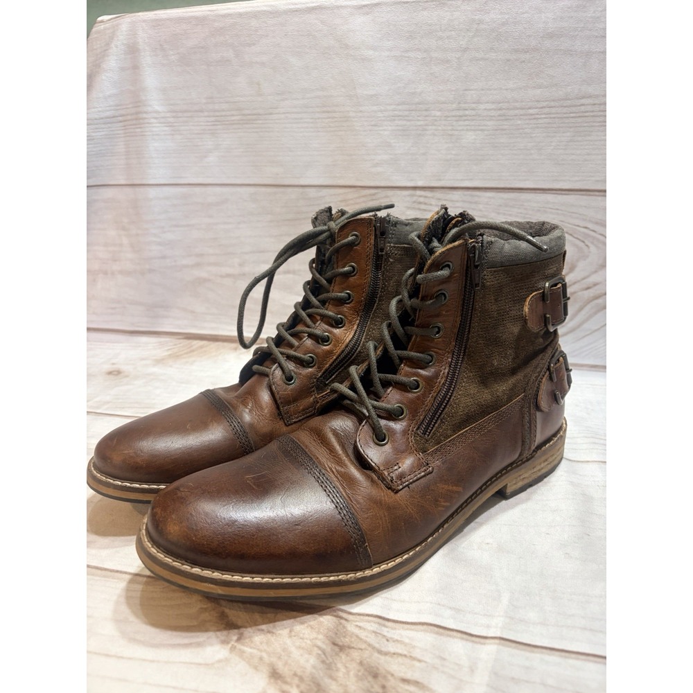 Franco Fortini Dalton Brown Leather Combat Moto Boots Mens Size 10 Buckle Zip